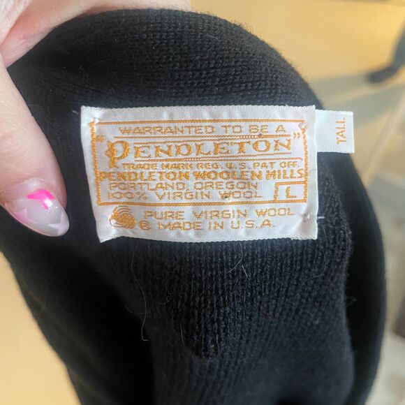Pendleton Button Front Knit 100% Virgin Wool Cardigan Sweater Black Large Tall - Picture 6 of 6